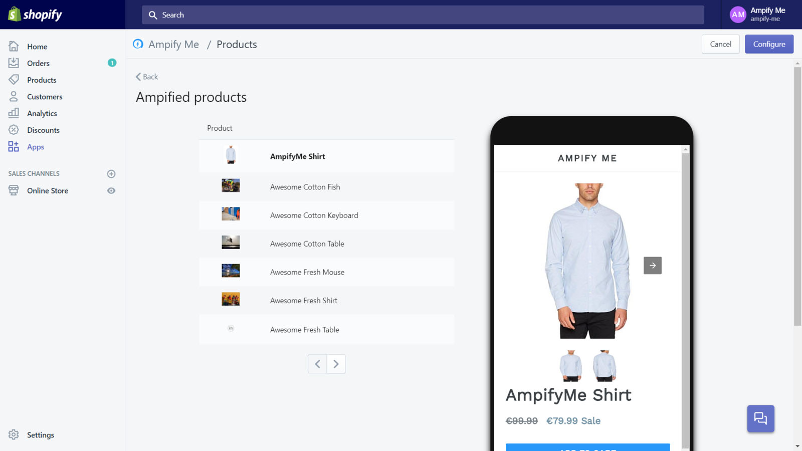 Leading Shopify AMP application - Preview of generated AMP pages